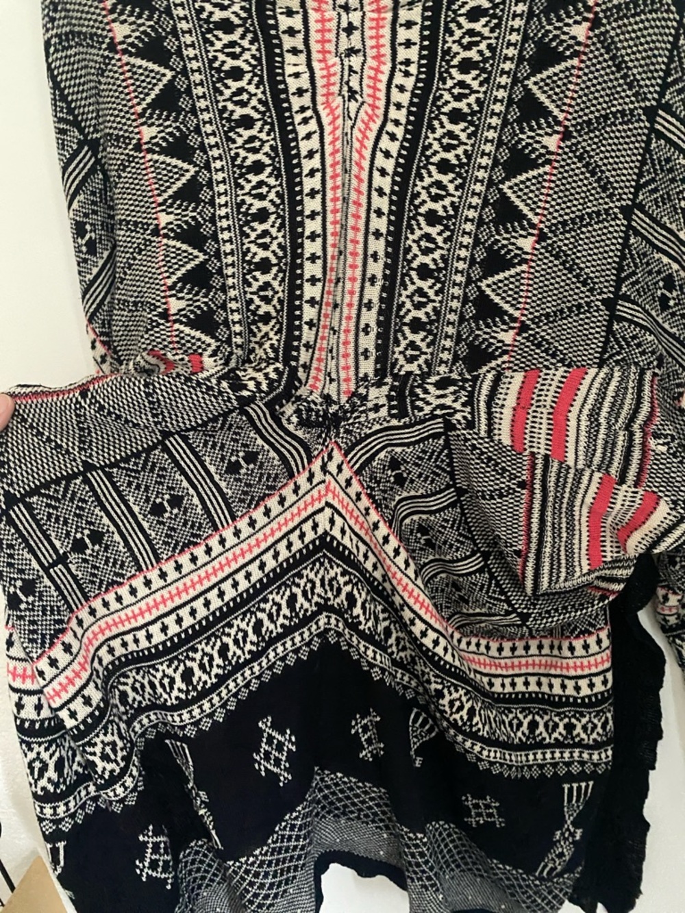 Black & Coral Beautiful Patterned Open Cardigan